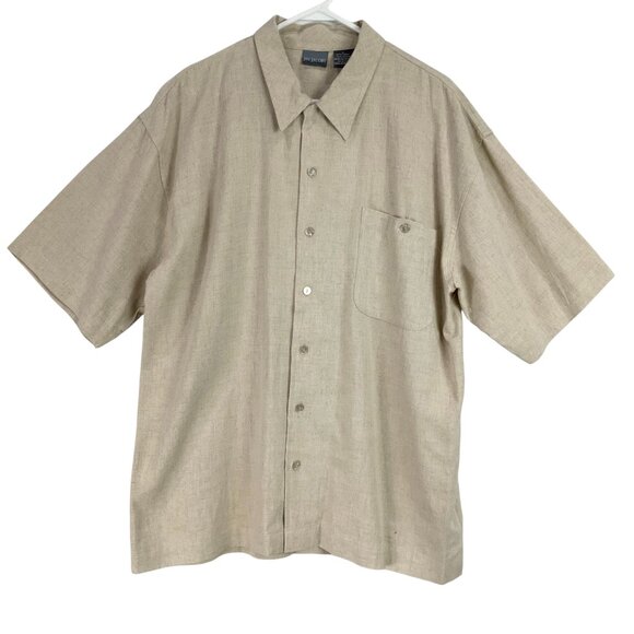Jay Jacobs Beige Short Sleeve Collared Button Up Shirt Size L w/Pocket - Picture 1 of 4